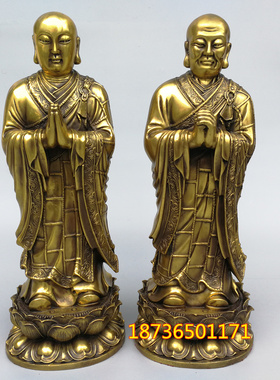 纯铜阿难陀迦叶铜像一套 佛祖胁侍阿难尊者 摩诃迦叶供奉摆件