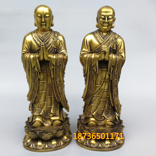 纯铜阿难陀迦叶铜像一套 佛祖胁侍阿难尊者 摩诃迦叶供奉摆件