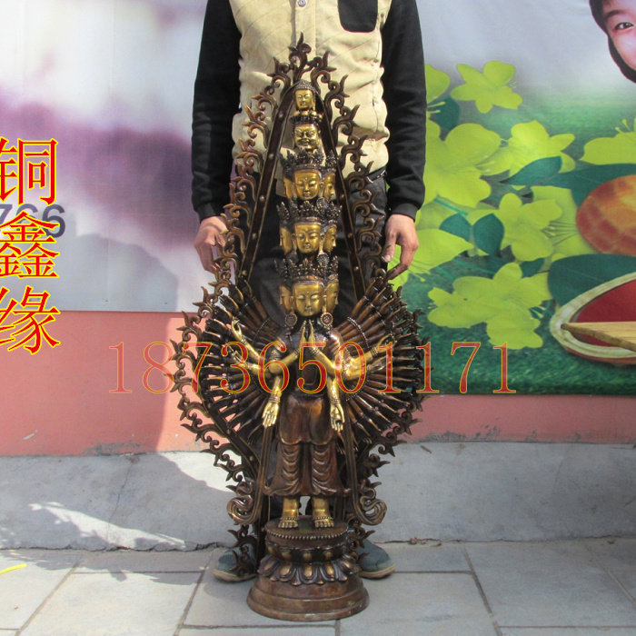 纯黄铜大号千手观音铜像千手观世音菩萨站像铜器招财摆件