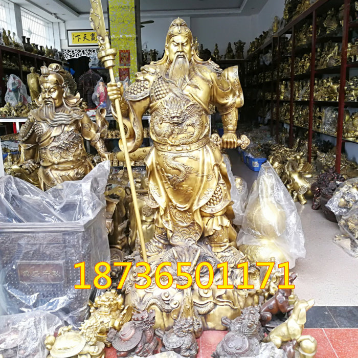 大号纯铜关公铜像立刀关羽武财神站像关二爷摆件九龙关公风水铜器
