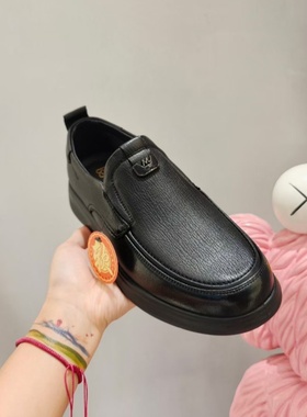 冰洁男鞋2025秋季新款单鞋真皮平跟圆头软底皮鞋爸爸休闲鞋730023