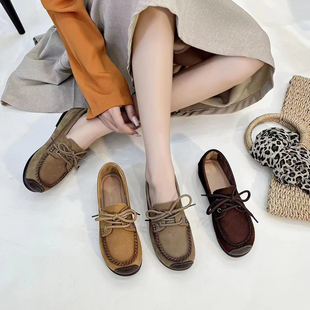 冰洁女鞋2023秋季新款真皮平底软底休闲豆豆鞋INS圆头单鞋31-3211