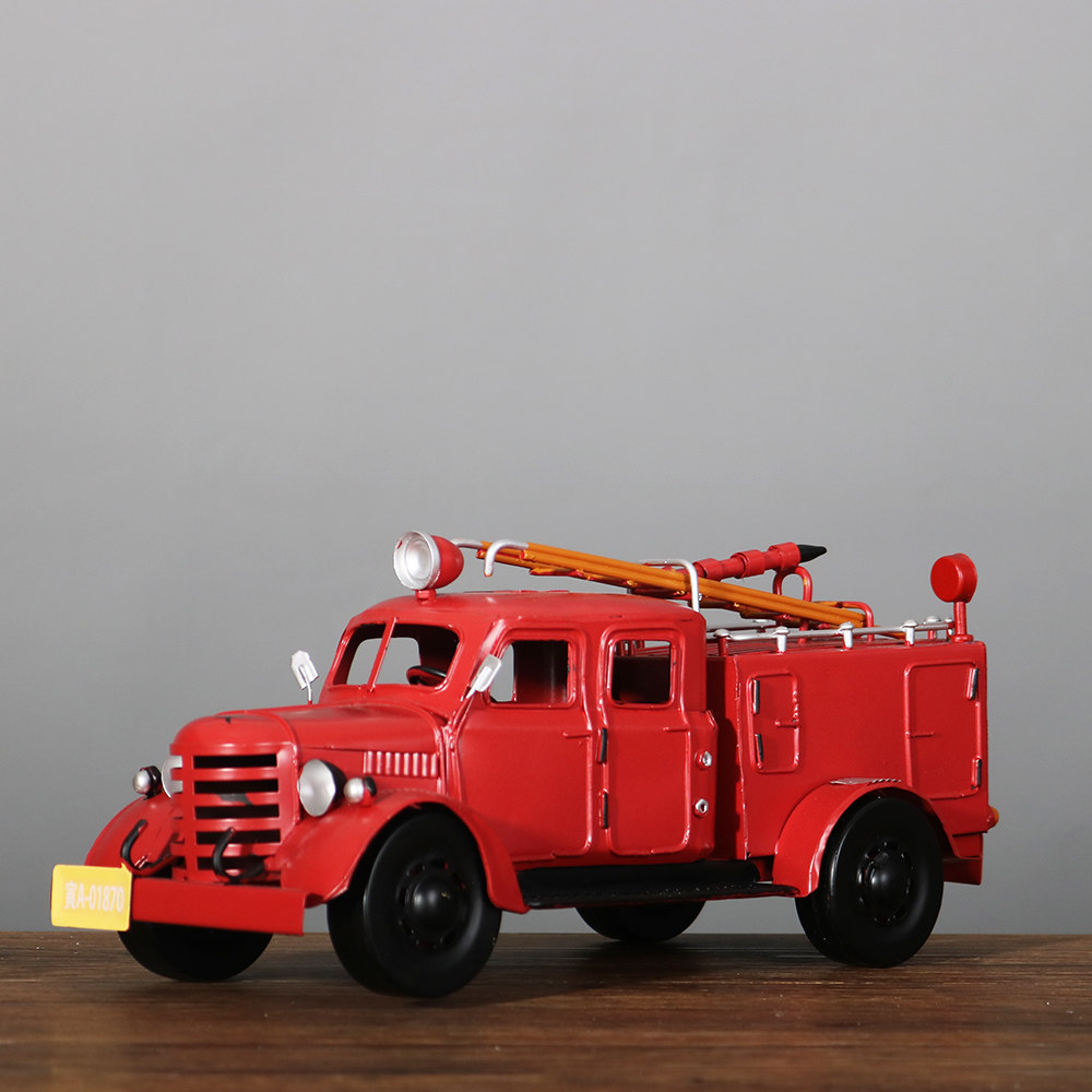 铁艺消防车模型摆件复古摆设品工业风怀旧物件网咖装饰品酒吧软装
