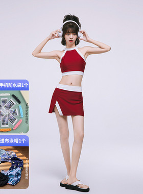 辣妹泳衣女高级感新款2025新款分体式两件套泡温泉显瘦红色游泳衣