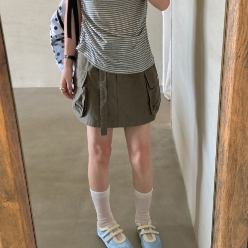 you think十三行夏季新款高腰休闲舒适A字工装短款半裙女