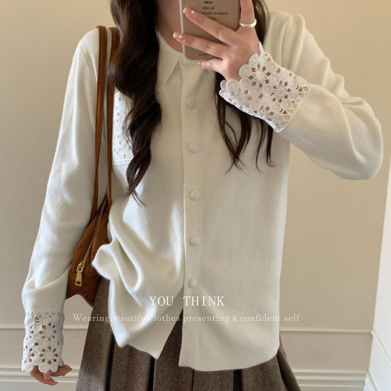 早春新款针织衫新款韩系复古拼蕾丝休闲开衫针织毛衣女,女装/女士精品,毛衣,淘宝优惠券,粉丝福利购,淘宝优惠卷