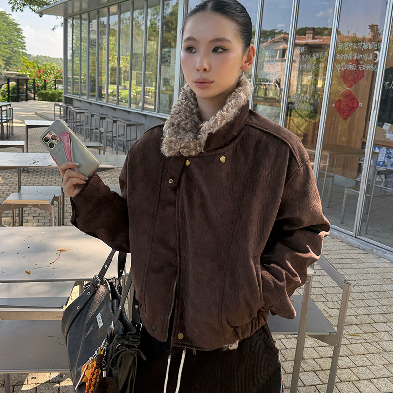 时髦街头复古设计感美拉德夹克加厚夹棉翻领短外套,运动服/休闲服装,棒球服,淘宝优惠券,粉丝福利购,淘宝优惠卷