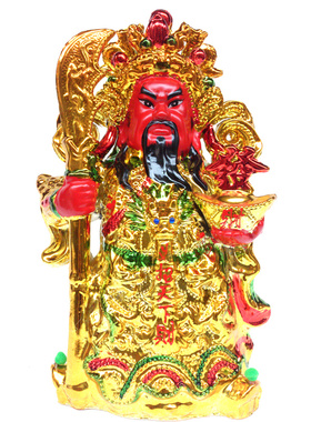 关羽陶瓷武财神佛像金色电镀摆件