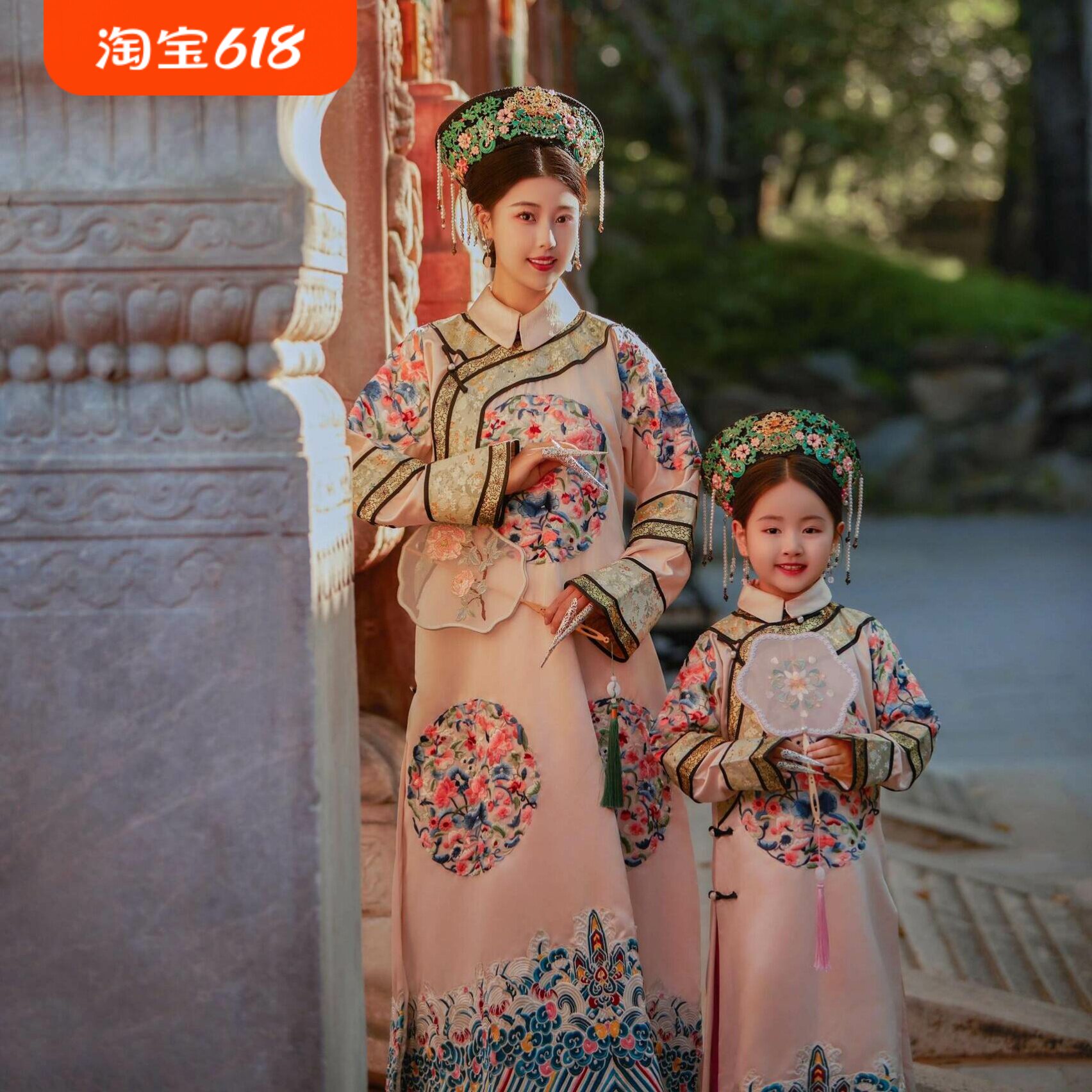 亲子装清代古装女皇后贵妃格格服凤袍吉服旗袍演出服宫廷风母女装