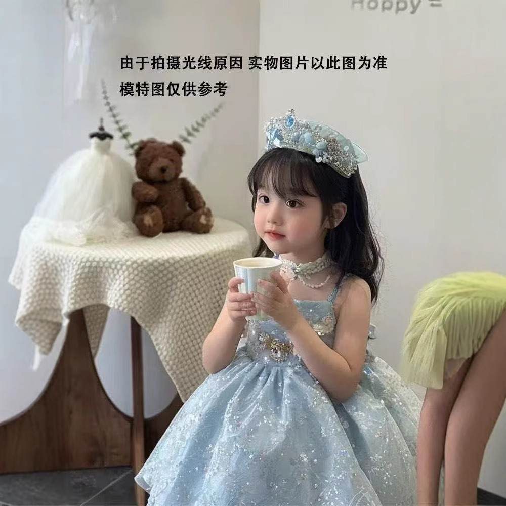 女童艾莎吊带礼服裙宝宝生日洋气公主裙儿童蓬蓬表演国庆节合唱团