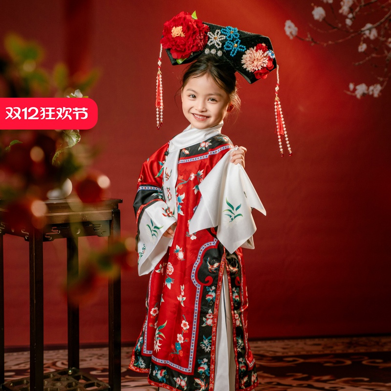 女童汉服清朝格格旗袍套装
