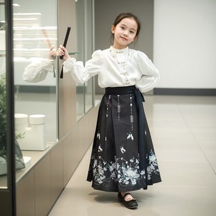 女童汉服新中式 儿童对襟衬衣两件套高端留洋千金 国风马面裙套装