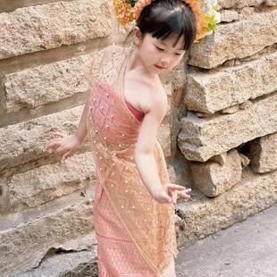 2026新款女童春夏傣族套装小女孩傣族裙小娘惹西双版纳粉色泼水节