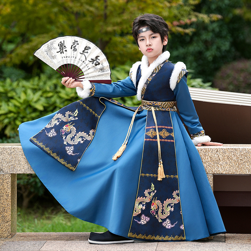 男童汉服2025冬季拜年新款儿童飞鱼秋冬唐装男孩中国国风古装兔毛