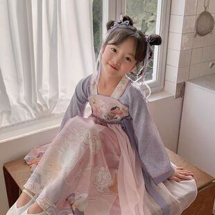 女童汉服古风超仙高端古装夏宝宝裙子紫兔绣花公主连衣裙暑期渡假