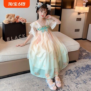 汉服女童改良日常唐朝公主裙春夏新款连衣襦裙儿童六一节演出服装