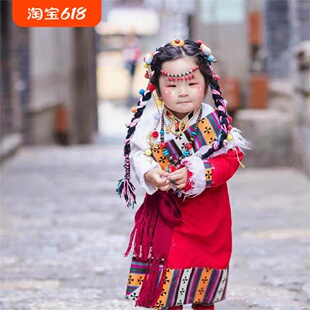 藏族服装女童藏袍藏服西藏少数民族风舞蹈服儿童写真秋冬旅拍服