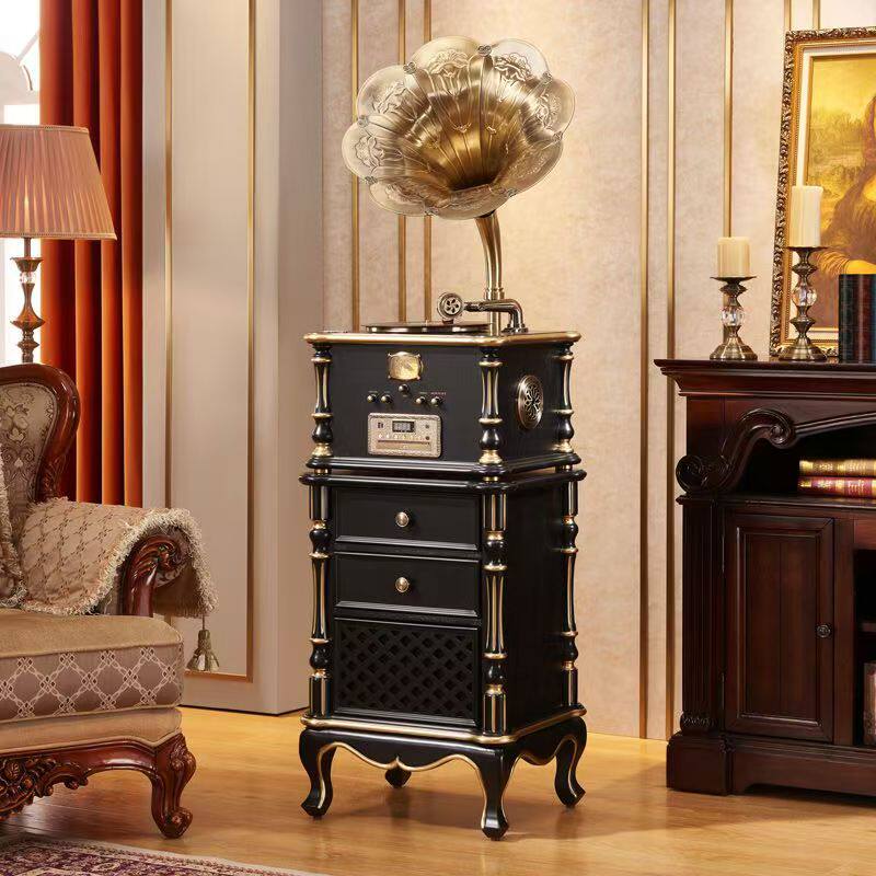 高档美式木质留声机老式仿古音响欧式客厅复古黑胶唱片机电唱机