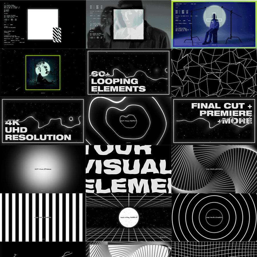 视频素材-70 创意视觉特效4k抽象元素几何渐变边框等无缝循环动画