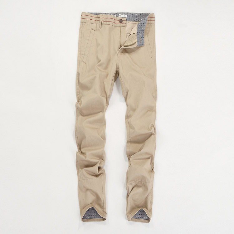 27码特卖全棉男款春秋款净色斜插口袋修身直筒休闲长裤 可卷边穿