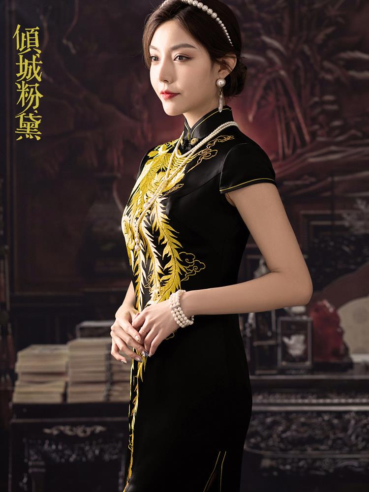 老上海工艺刺绣名媛金丝绒婚礼款旗袍绣花敬酒服结婚礼服贵气高雅