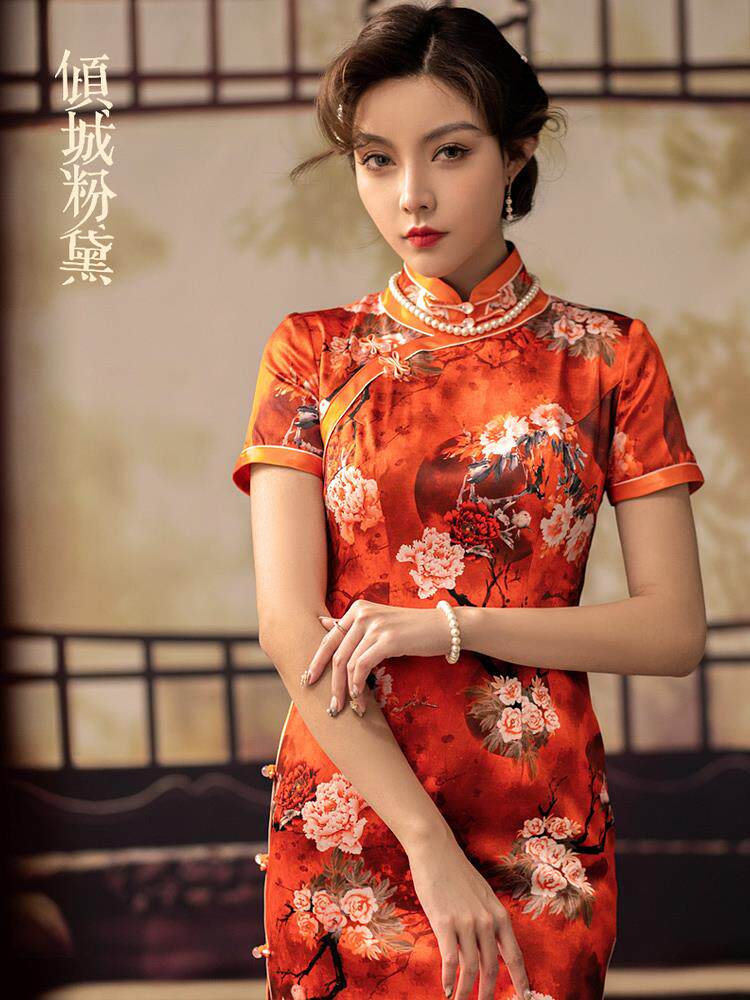修身桑蚕丝修身旗袍倾城粉黛