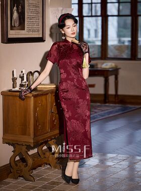 四小姐红色真丝新款旗袍