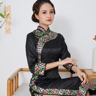 真丝盘扣优雅旗袍裙礼服表演冬新款宴会走秀礼仪小姐礼服迎宾旗袍