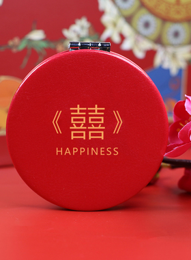 喜镜陪嫁大红色双面小镜子婚庆化妆镜新娘结婚手持补妆镜出嫁镜子