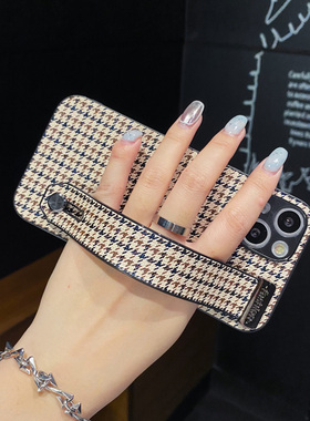 情侣兔适用于三星Galaxys25plus手机壳s24fe腕带s22+支架s21ultra简约s20网红s10e皮质a15防摔a04e千鸟格a05s