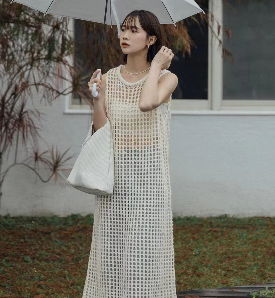 镂空无袖背心针织连衣裙淑女
