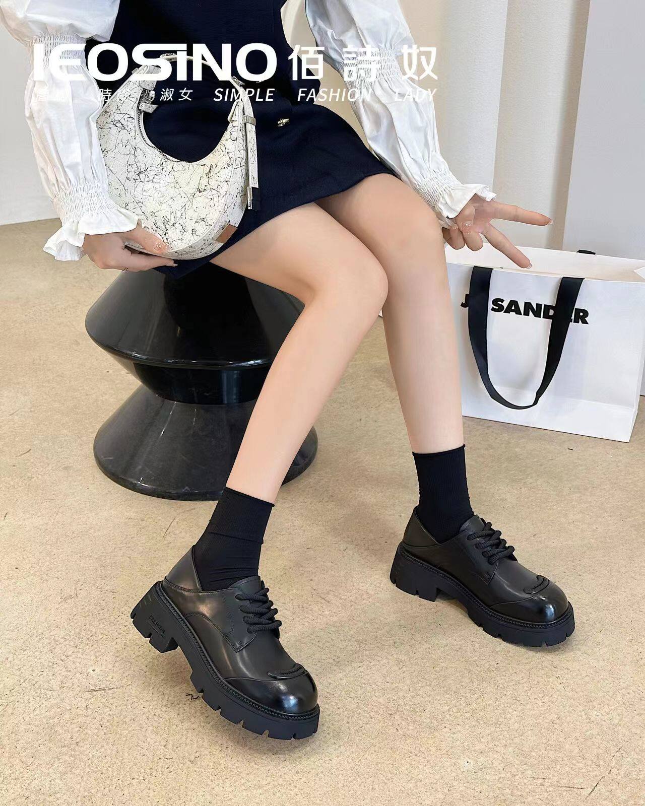 佰诗奴女鞋2024年春款日系棕色厚底小皮鞋英伦风乐福鞋453422865