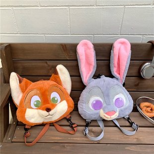 卡通可爱疯狂动物城双肩包包女毛绒狐狸兔子朱迪尼克玩偶百搭背包