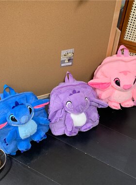 跨境批发卡通小怪兽双肩包女学生可爱包包大容量蓝色毛绒公仔背包