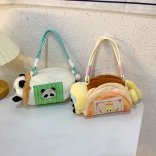 2026 萌系毛绒手提包餐食造型斜挎包女软萌百搭动物手拎包包 新款