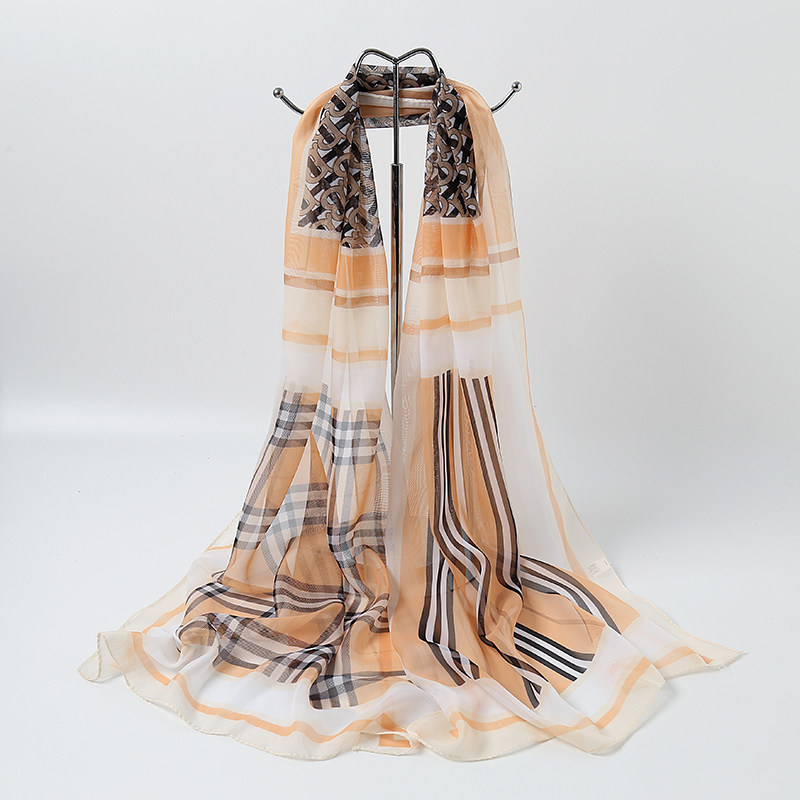2023夏季薄款丝巾女格子印花小纱巾披肩百搭长款春秋冬款时尚围巾