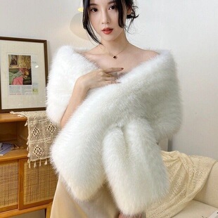 冬季加厚保暖围巾仿狐狸毛晚宴婚礼旗袍披肩獭兔毛绒皮草大毛领子