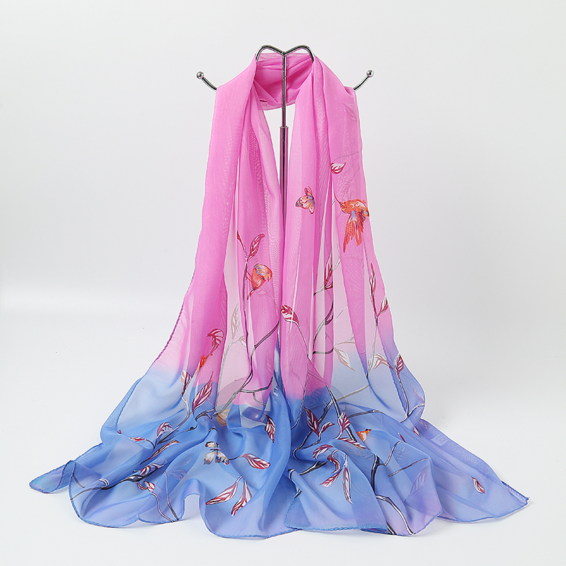丝巾女百搭装饰春秋冬时尚送人长款雪纺印花纱巾夏季薄款围巾披肩
