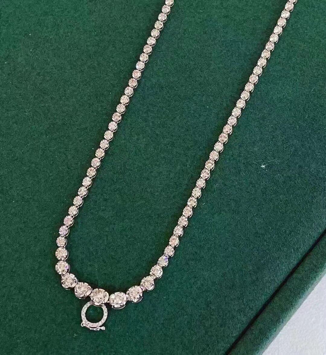 18K白金镶嵌女款5克拉天然南非大钻小钻圆形钻石满钻项链真金真钻