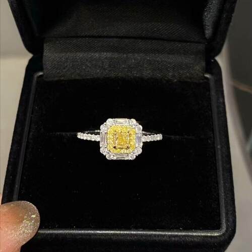 18K金女镶主钻0.2克拉天然南非高品质钻石黄钻戒指真金真钻送证书