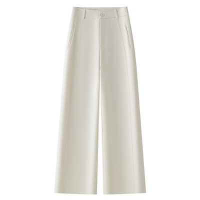 米白色天丝阔腿裤女2025新款秋季高腰显瘦宽松慵懒风休闲直筒长裤