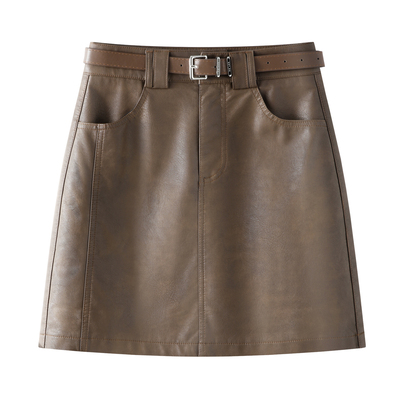 咖色皮裙半身群女2025秋冬新款高腰A字小个子显瘦短裙PU皮包臀裙