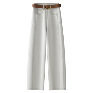 白色加长弯刀牛仔裤女2025新款秋冬高腰显瘦香蕉裤宽松垂感镰刀裤