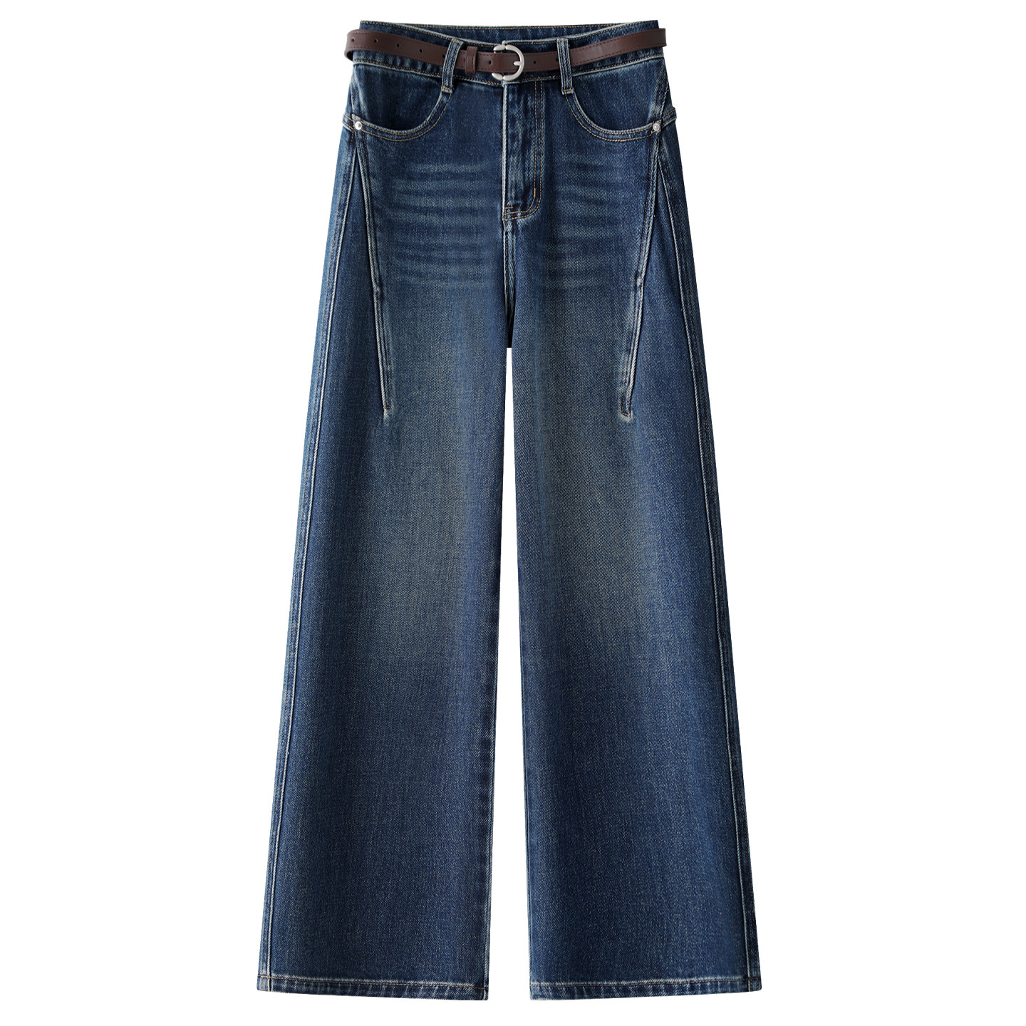蓝色阔腿牛仔裤女2025新款秋季高腰显瘦宽松美式复古拖地直筒裤子