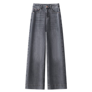 烟灰色牛仔裤女2025新款夏季薄款宽松直筒裤复古高端窄版阔腿裤子