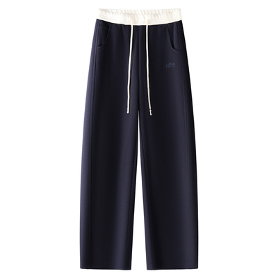 藏青色休闲哈伦裤女2025新款秋季高腰宽松显瘦小个子垂感直筒裤子