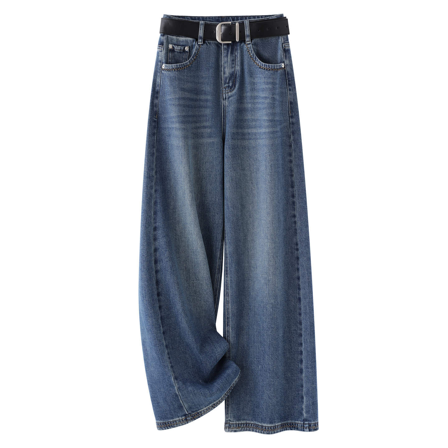 蓝色水洗阔腿牛仔裤女2025新款秋季高腰显瘦宽松小个子垂感直筒裤