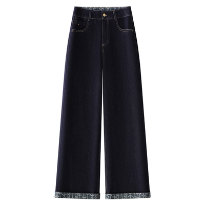 藏青蓝阔腿牛仔裤女2025新款秋季爆款高腰显瘦宽松美式复古直筒裤
