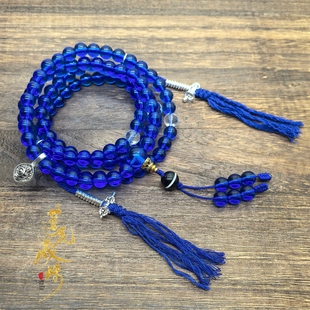 药师佛琉璃念珠108念珠白水晶雕刻顶珠一线玛瑙药师珠背云佛珠