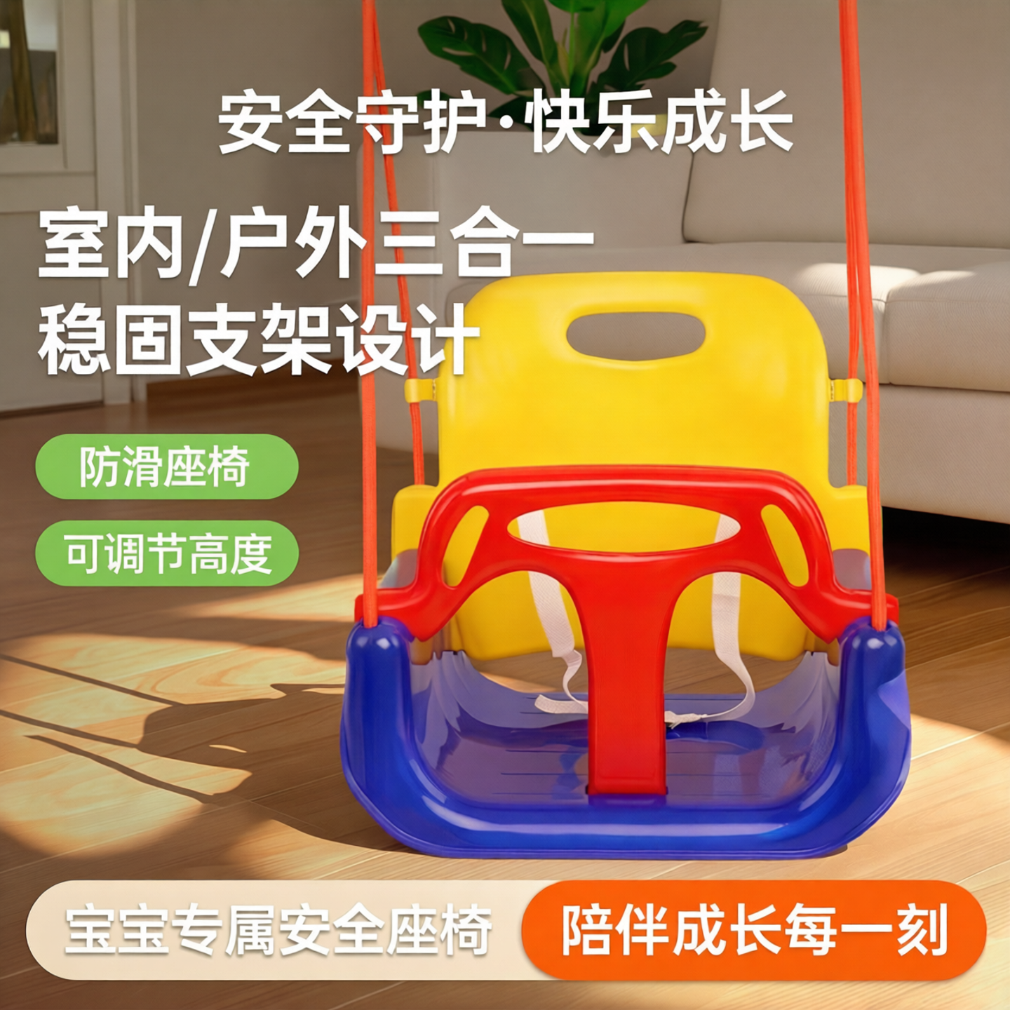 宝宝室内儿童秋千小孩庭院玩具便携简易三合一户成长型外塑料座板